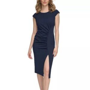 Calvin Klein Side-Ruched Scuba Crepe Sheath Dress